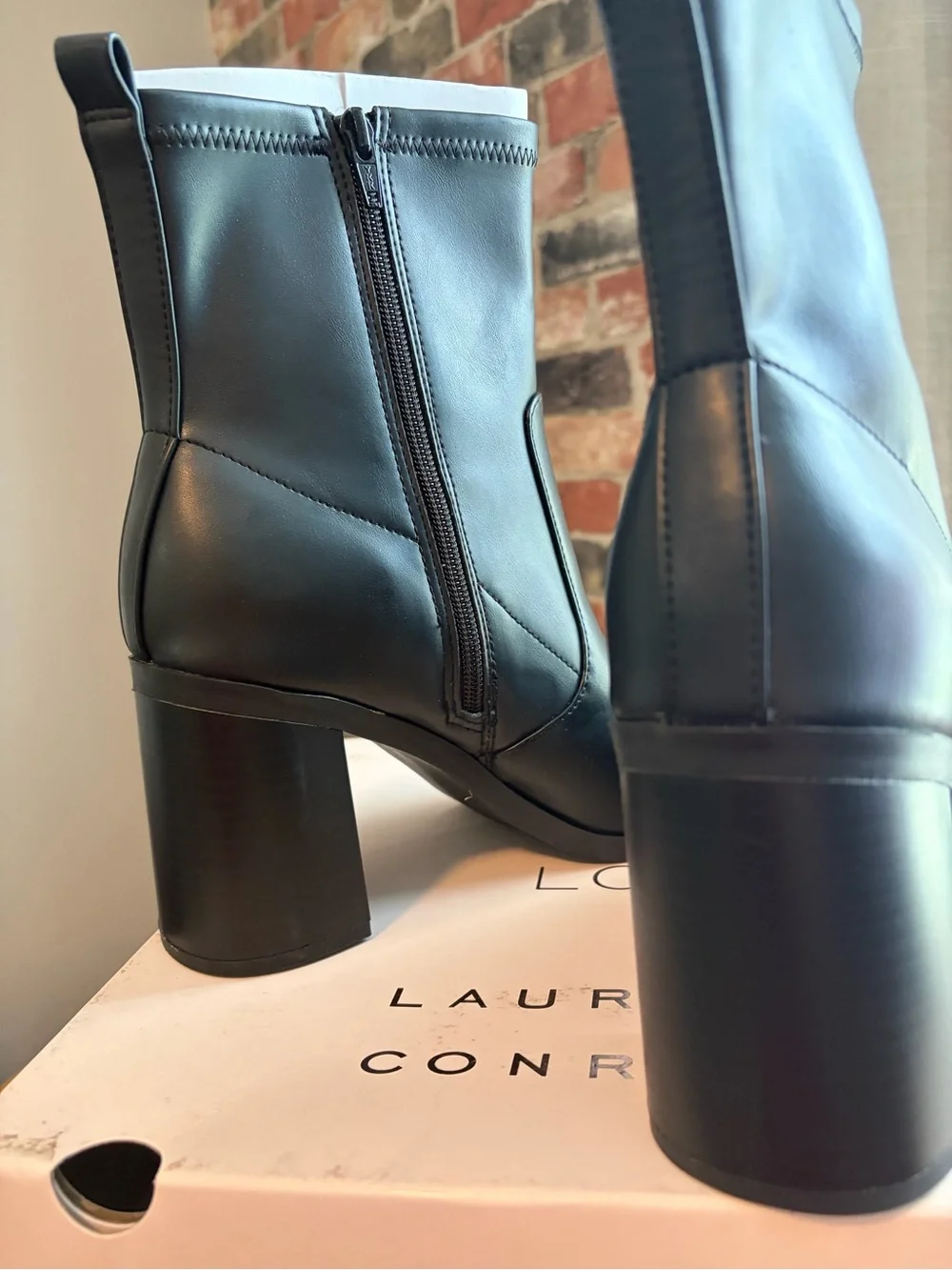 LC Lauren Conrad Black Square Toe Block Heel Ankle Boots